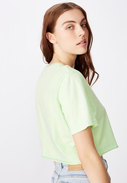 Factorie - Short sleeve raw edge crop tee - green