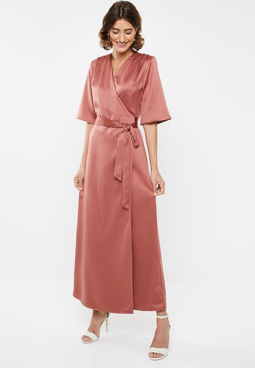 edit - Wrapover satin maxi dress - rust