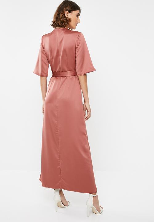 edit - Wrapover satin maxi dress - rust