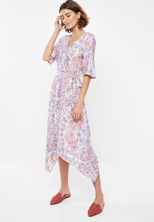 edit - Belted fit and flare dress - multi