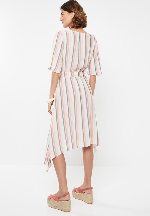 edit - Belted fit and flare dress - multi