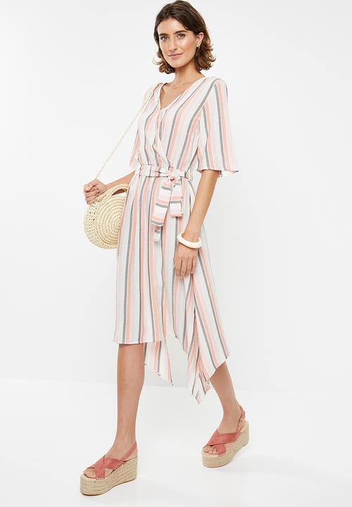 edit - Belted fit and flare dress - multi