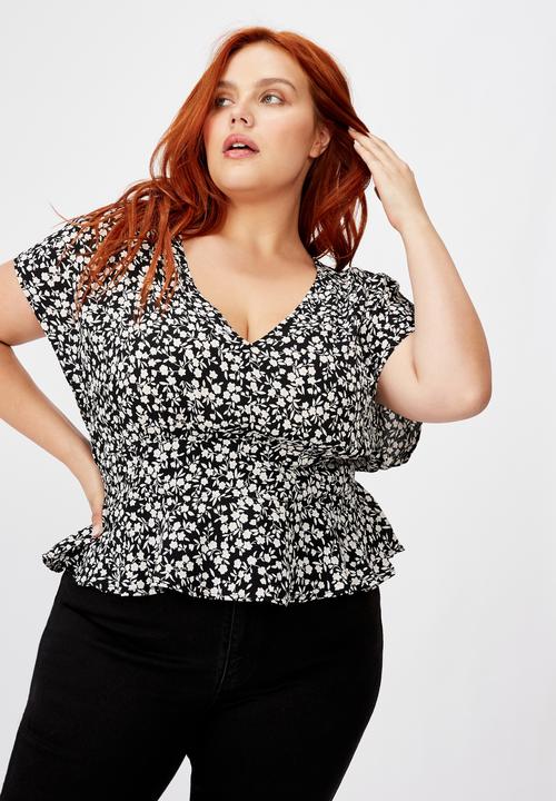 Cotton On - Curve the ultimate tea blouse Taylah - black & white 
