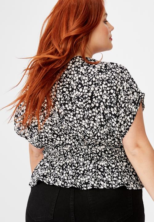 Cotton On - Curve the ultimate tea blouse Taylah - black & white 