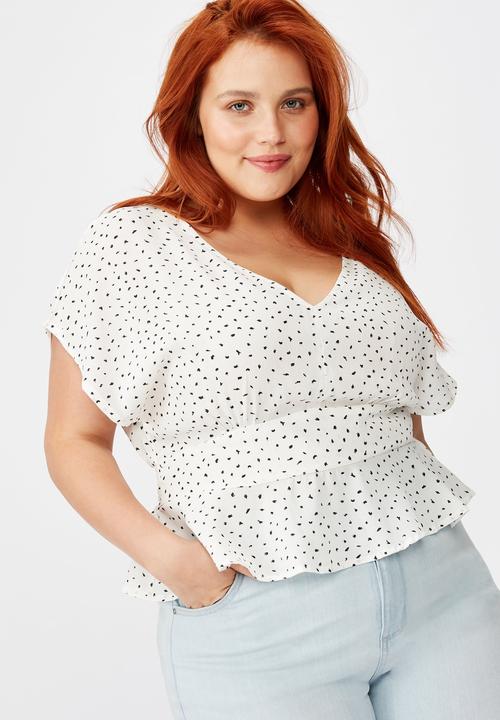 Cotton On - Curve the ultimate tea blouse Nadia spots - white & black