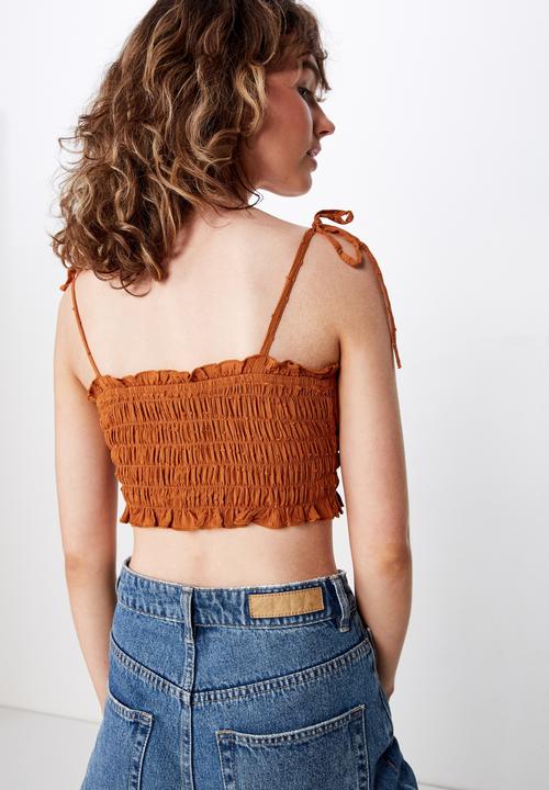 Cotton On - Chelsea shirred cropped cami - rust