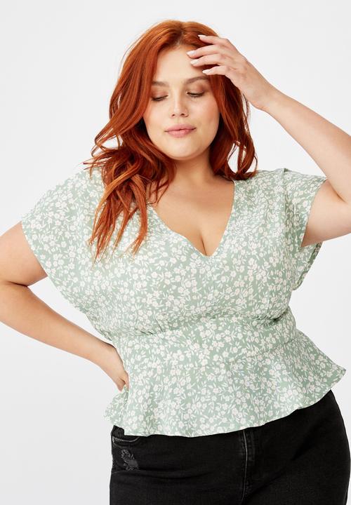 Cotton On - Curve the ultimate tea blouse - green & white