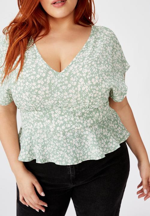 Cotton On - Curve the ultimate tea blouse - green & white
