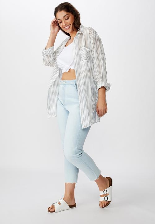 Cotton On - Curve savannah oversized Angie stripe - navy & white