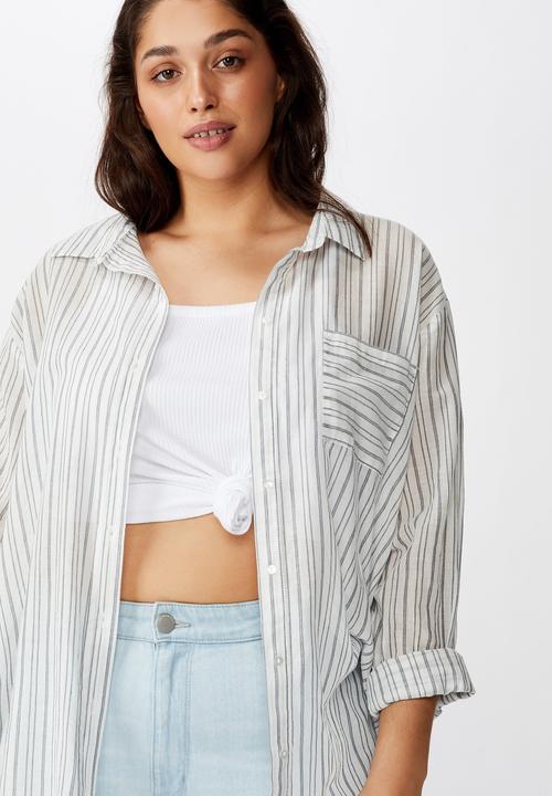 Cotton On - Curve savannah oversized Angie stripe - navy & white