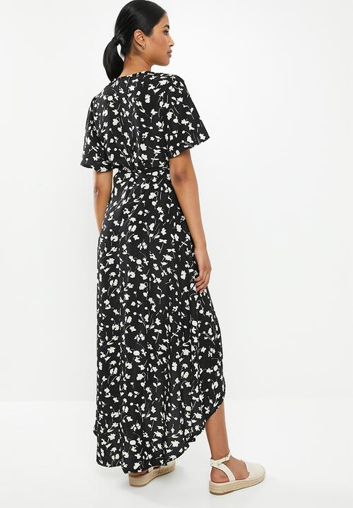 Missguided - High low wrap midi dress floral - black