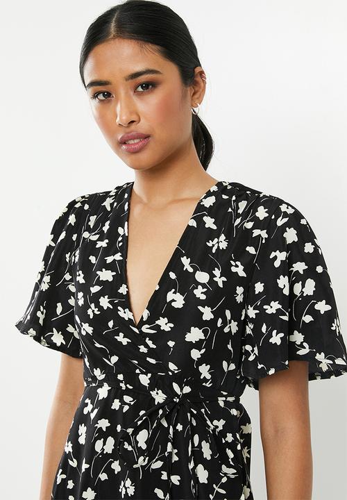 Missguided - High low wrap midi dress floral - black
