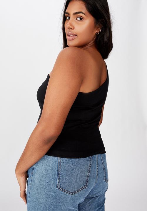 Cotton On - Curve one shoulder sleeveless top - black
