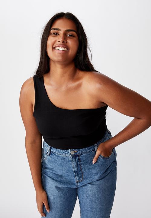 Cotton On - Curve one shoulder sleeveless top - black