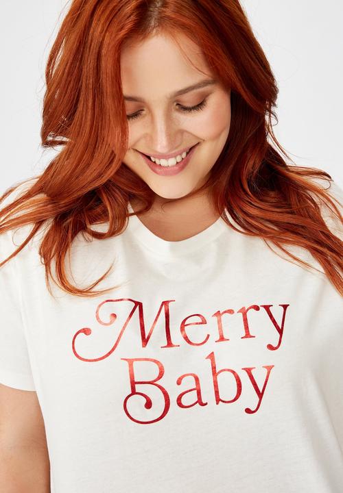 Cotton On - Curve graphic tee merry baby - cream 