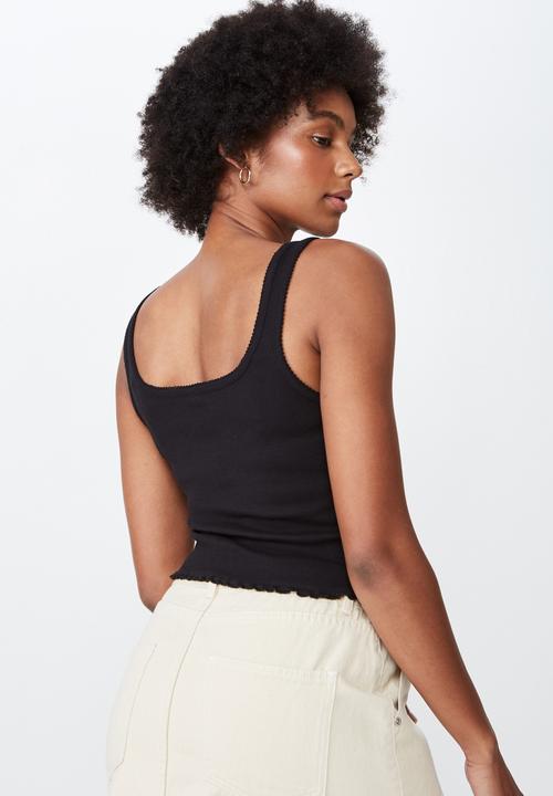 Factorie - Picot trim detail tank top - black