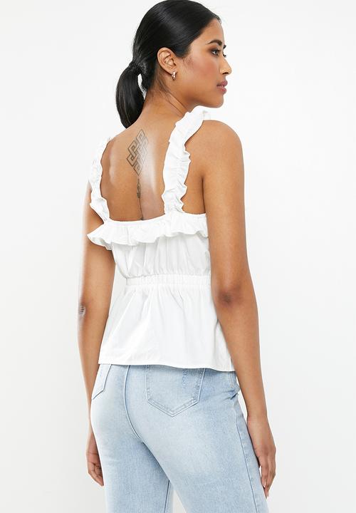 Missguided - Ruffle ruched waist cami - white