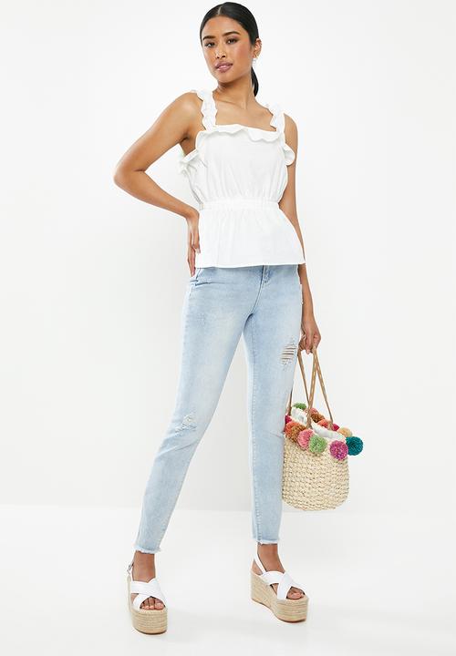 Missguided - Ruffle ruched waist cami - white