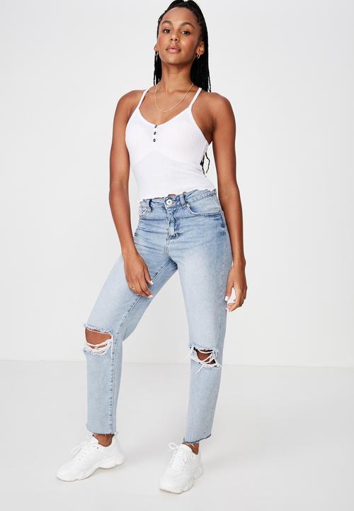 Factorie - Textured Henley racer back singlet - white