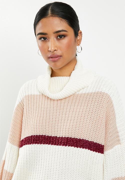 Missguided - Stripe turtle neck oversized crop jumper - multi