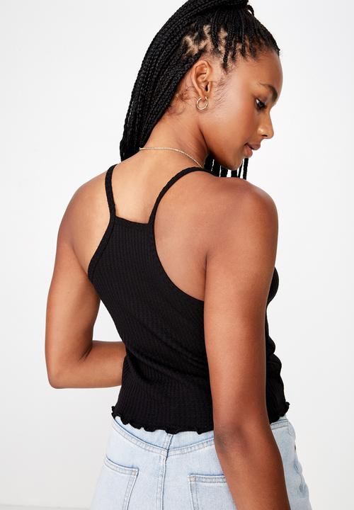 Factorie - Textured Henley racer back singlet - black