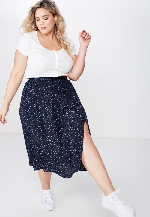 Cotton On - Curve ella midi skirt - navy & white 