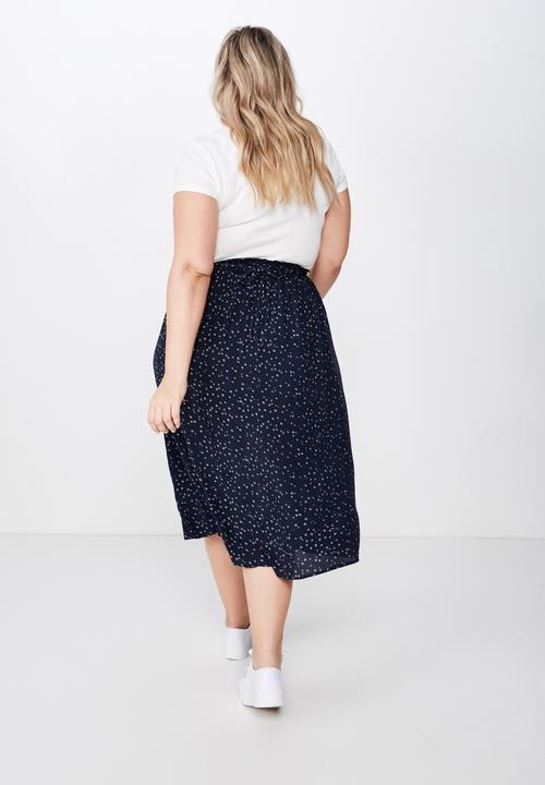 Cotton On - Curve ella midi skirt - navy & white 