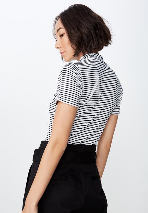 Factorie - Stripe short sleeve rib funnel Frankie stripe - white & black 