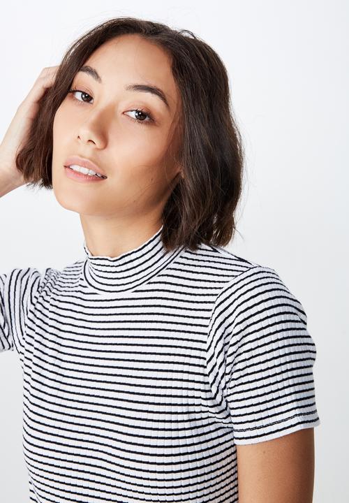 Factorie - Stripe short sleeve rib funnel Frankie stripe - white & black 