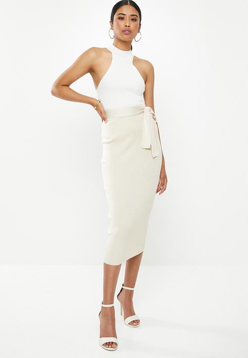 Missguided - Knitted tie waist midi skirt - cream