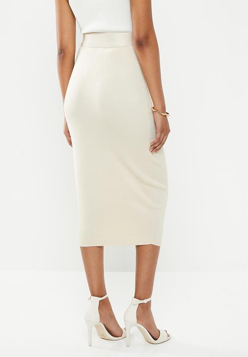 Missguided - Knitted tie waist midi skirt - cream