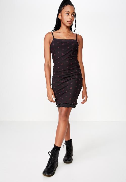Factorie - Mesh mini dress - black & red 