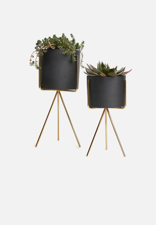 Present Time - Pedestal iron plant pot set - black