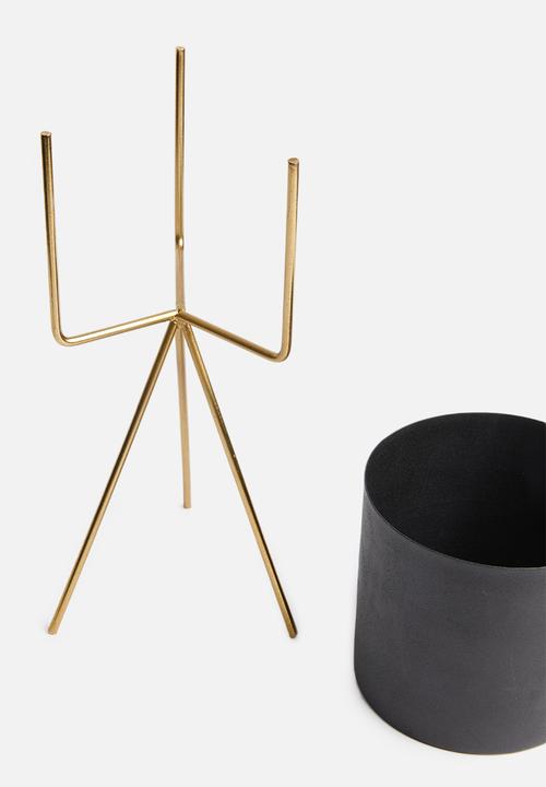 Present Time - Pedestal iron plant pot set - black