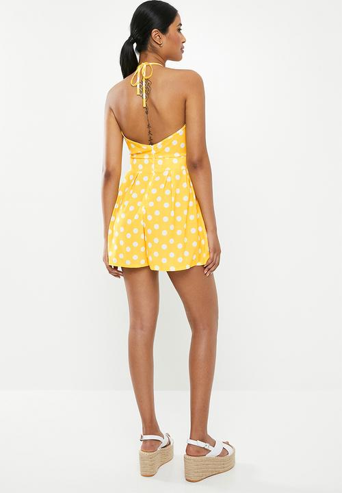 Missguided - Polka dot high neck playsuit - yellow & white 