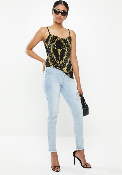 Missguided - Plisse chain print cami - black & yellow 