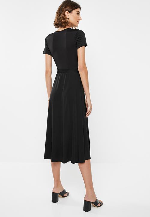 edit - Wrap over fit and flare dress - black