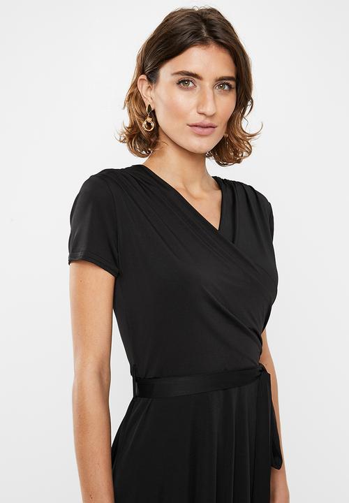 edit - Wrap over fit and flare dress - black