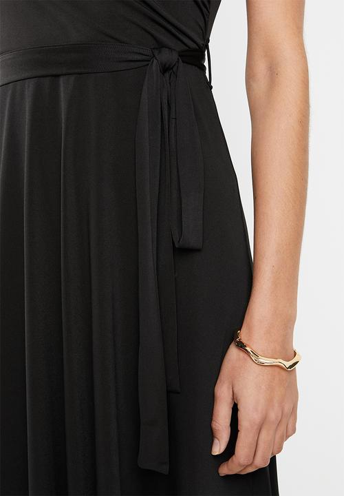 edit - Wrap over fit and flare dress - black