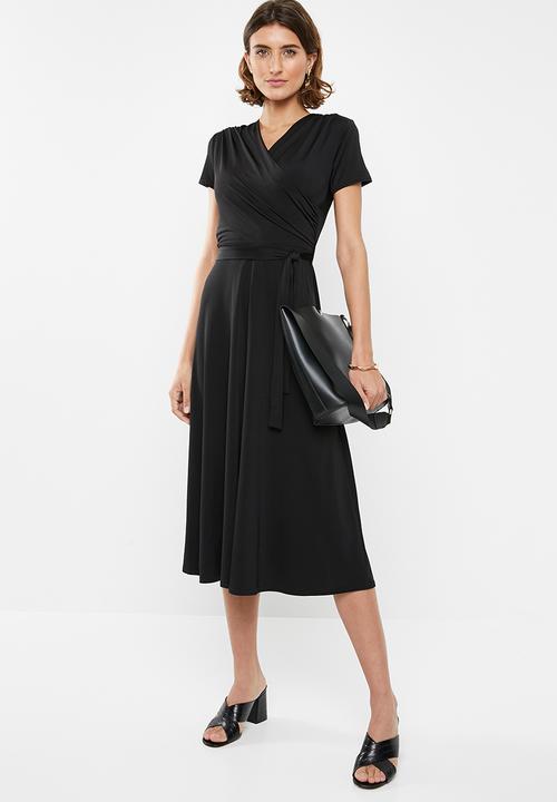 edit - Wrap over fit and flare dress - black
