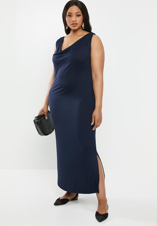 edit Plus - Cowl front classic dress - navy