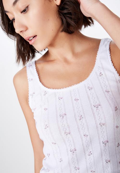 Factorie - Pointelle tank top print - white 