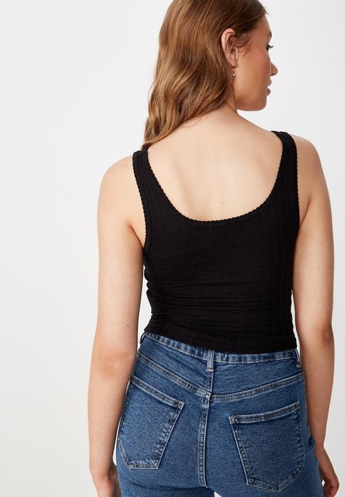 Cotton On - The pointelle tank top  - black