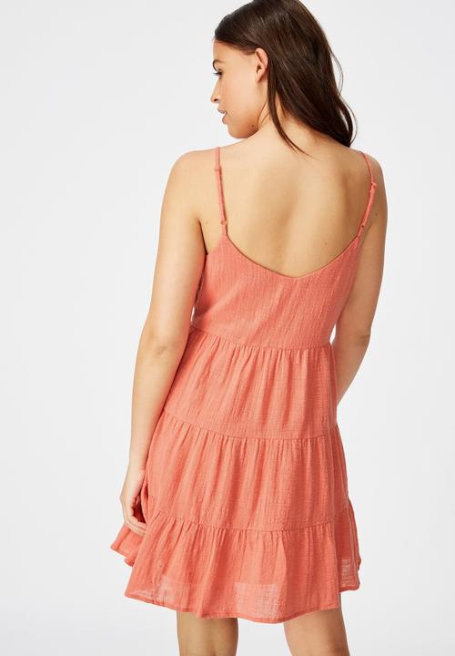 Factorie - Textured tiered dress - coral