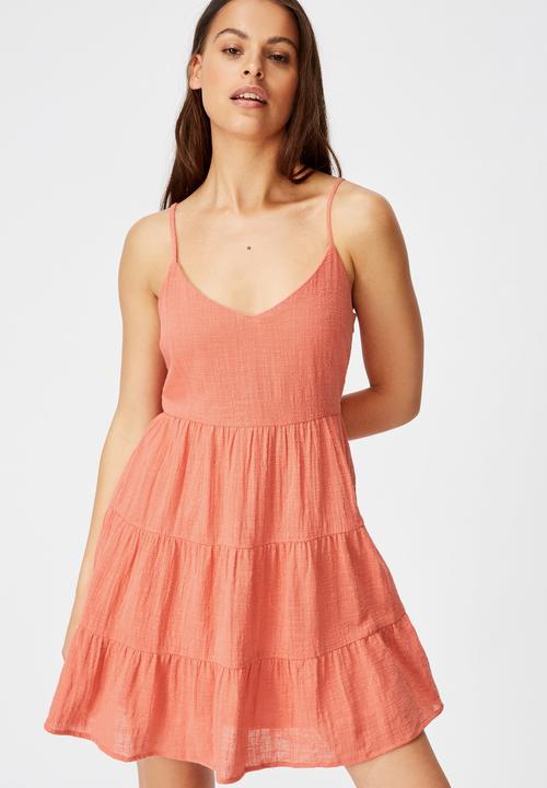 Factorie - Textured tiered dress - coral