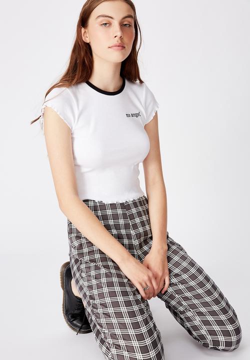 Factorie - Short sleeve lettuce edge ringer tee no angel - white