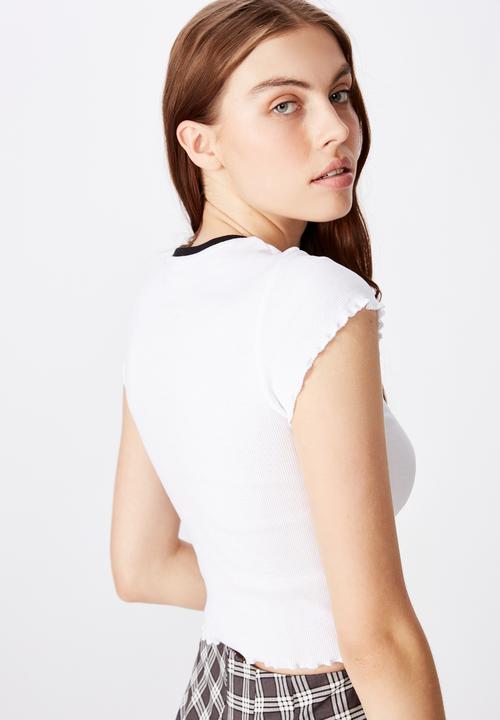 Factorie - Short sleeve lettuce edge ringer tee no angel - white
