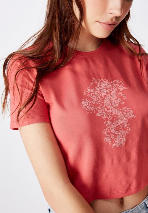 Factorie - Fitted graphic tshirt stencil dragon - orange