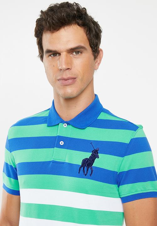 POLO - David custom fit short sleeve engineered stripe golfer - green & blue 