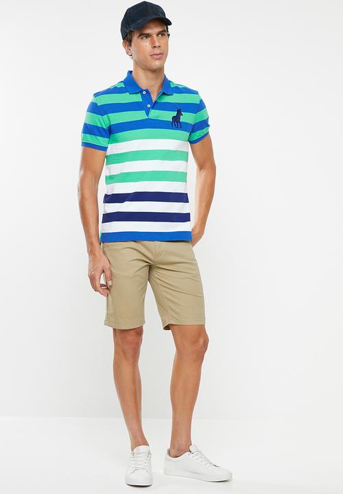POLO - David custom fit short sleeve engineered stripe golfer - green & blue 